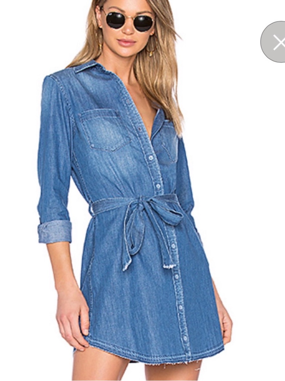 AG Adriano Goldschmied Blue Denim Belted Shirt Dress